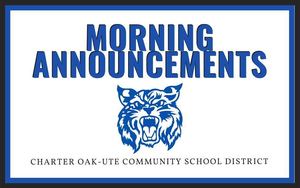 Wednesday's Announcements