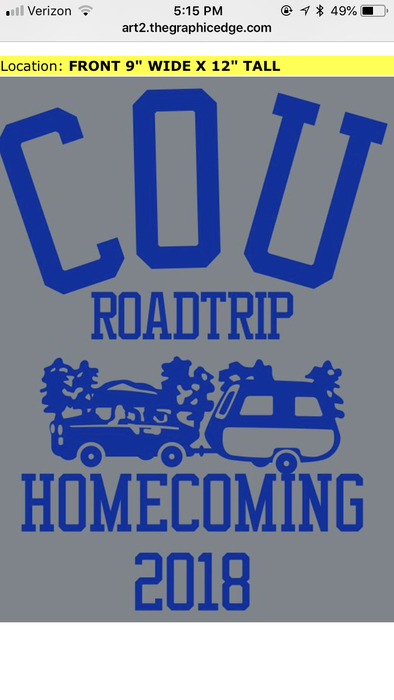 COU Homecoming T-shirt on sale for $10!   Orders due tomorrow, September 5th. 