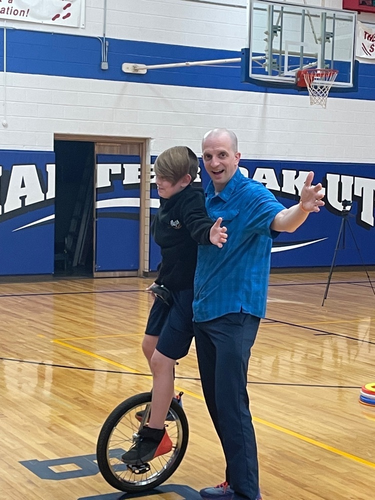 6th grader Carter trying to learn how to ride a unicycle! He did this during our speaker yesterday! 